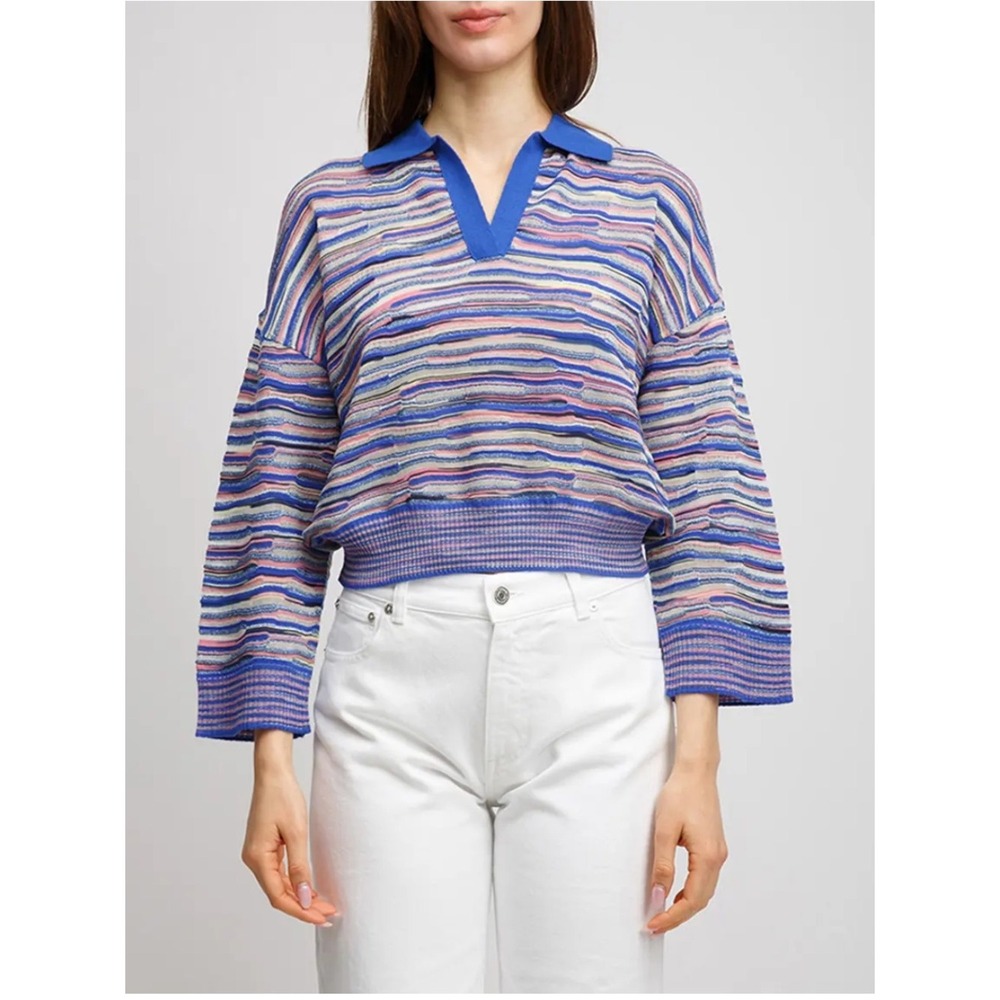 NWT Missoni Textured Wool Blend Striped‎ Knit Polo Women's M Italian Designer